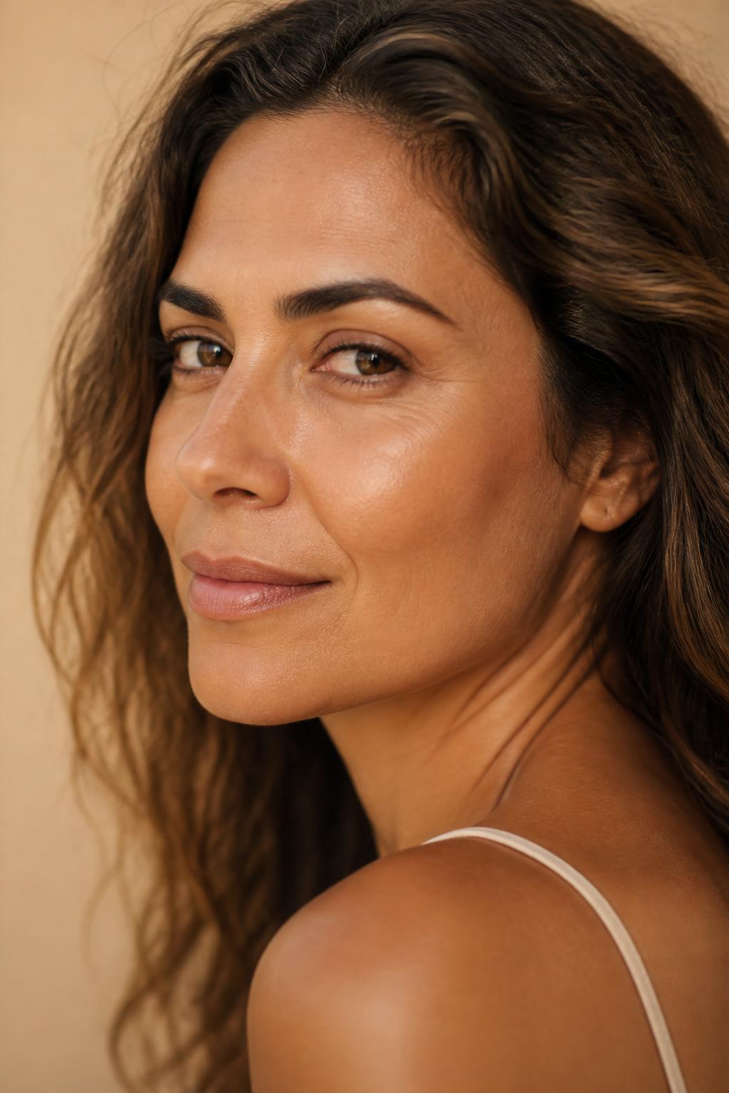 Retrato natural de mulher com pele luminosa e traços harmonizados